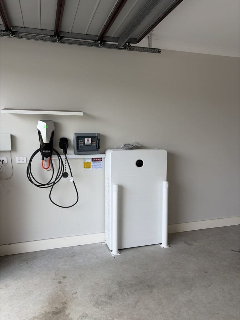 Garage wall with EV charger and battery storage